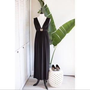 Black deep double V halter maxi dress